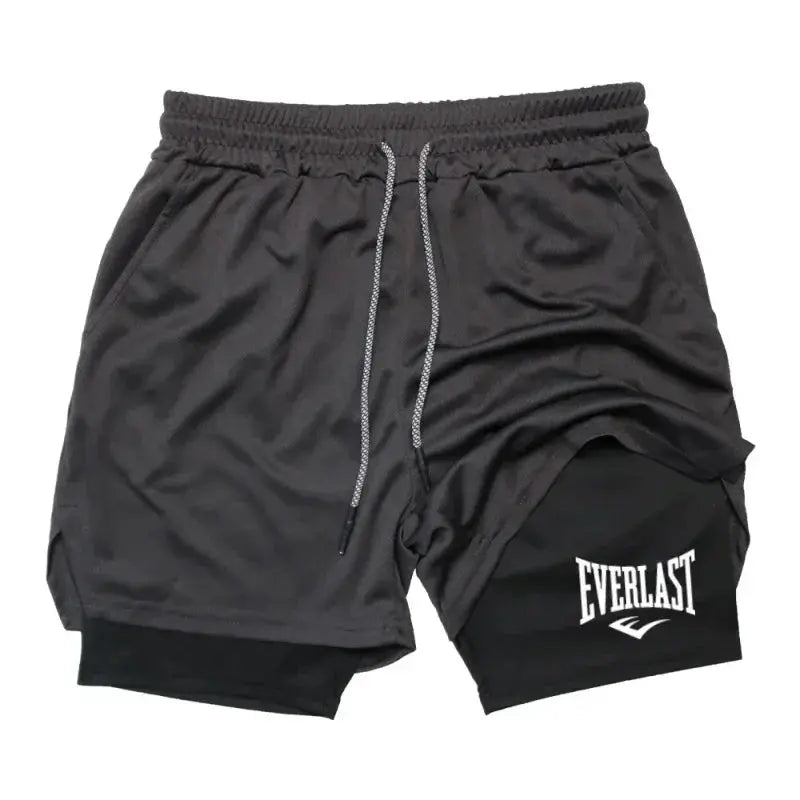 Men's Compression Gym Shorts EVERLAST Printed Sports Pants Double Layer Quick Drying Basketball BeachMuscles Fitness KronoSport